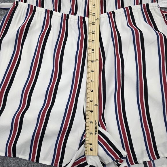 Express Romper Women Large White Stripe Off Shoulder Ruffle Belted Casual Jumper - Picture 14 of 16